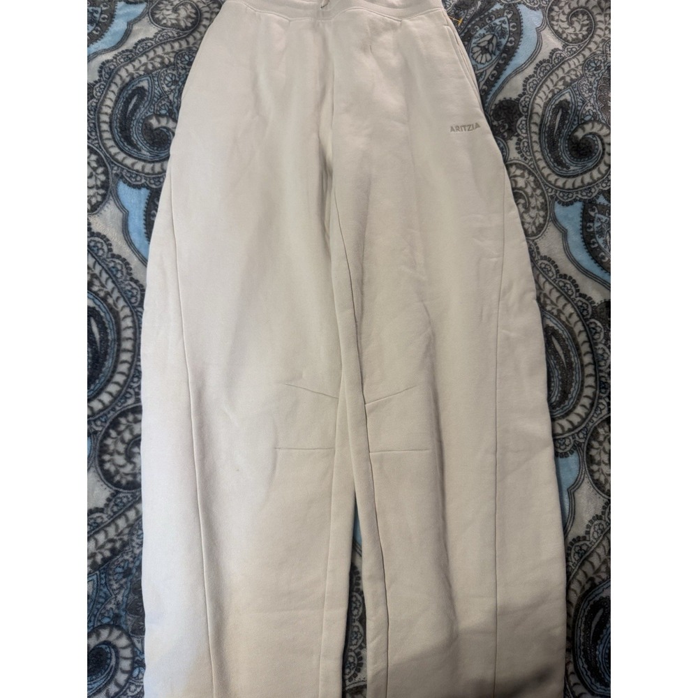 Aritzia Beige Wide-Leg Track Pants